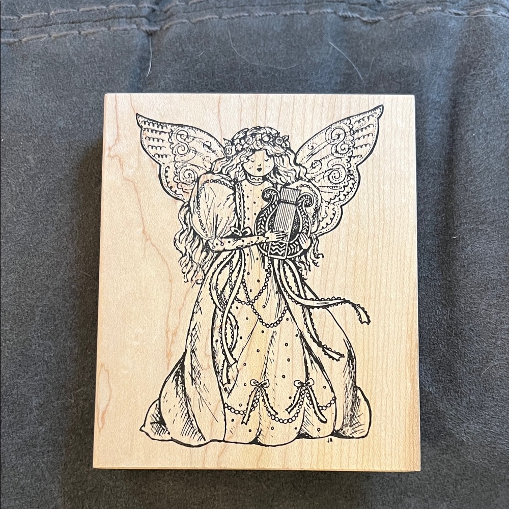 Vintage Angel Rubber Stamp on Wooden Block
